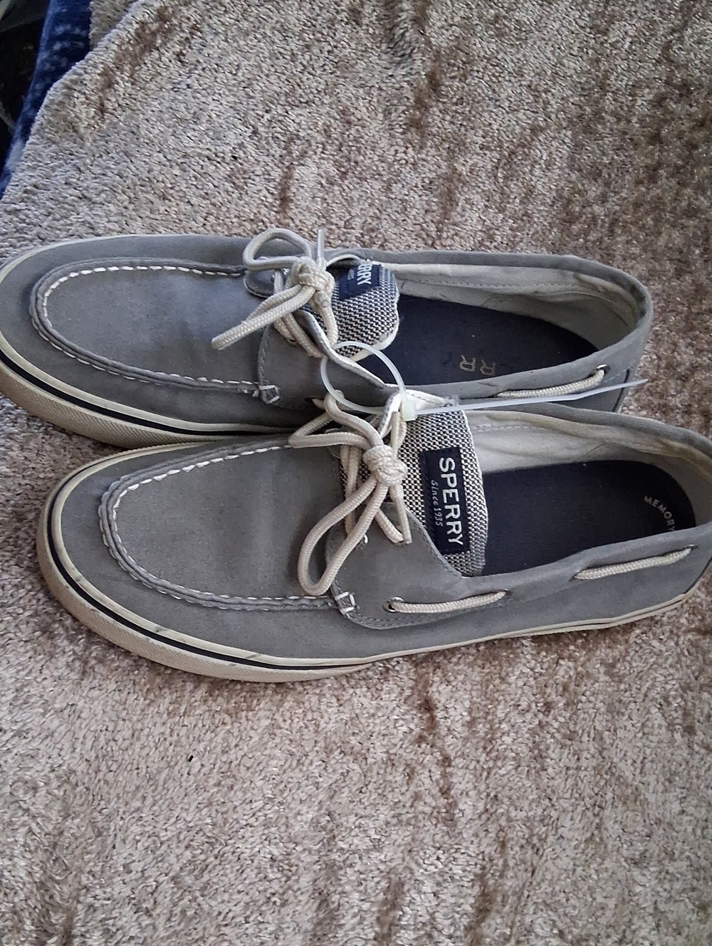 Sperry Men's Gray Suede Boat Shoes with White Laces